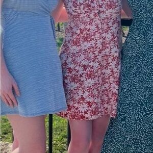 Red floral linen dress